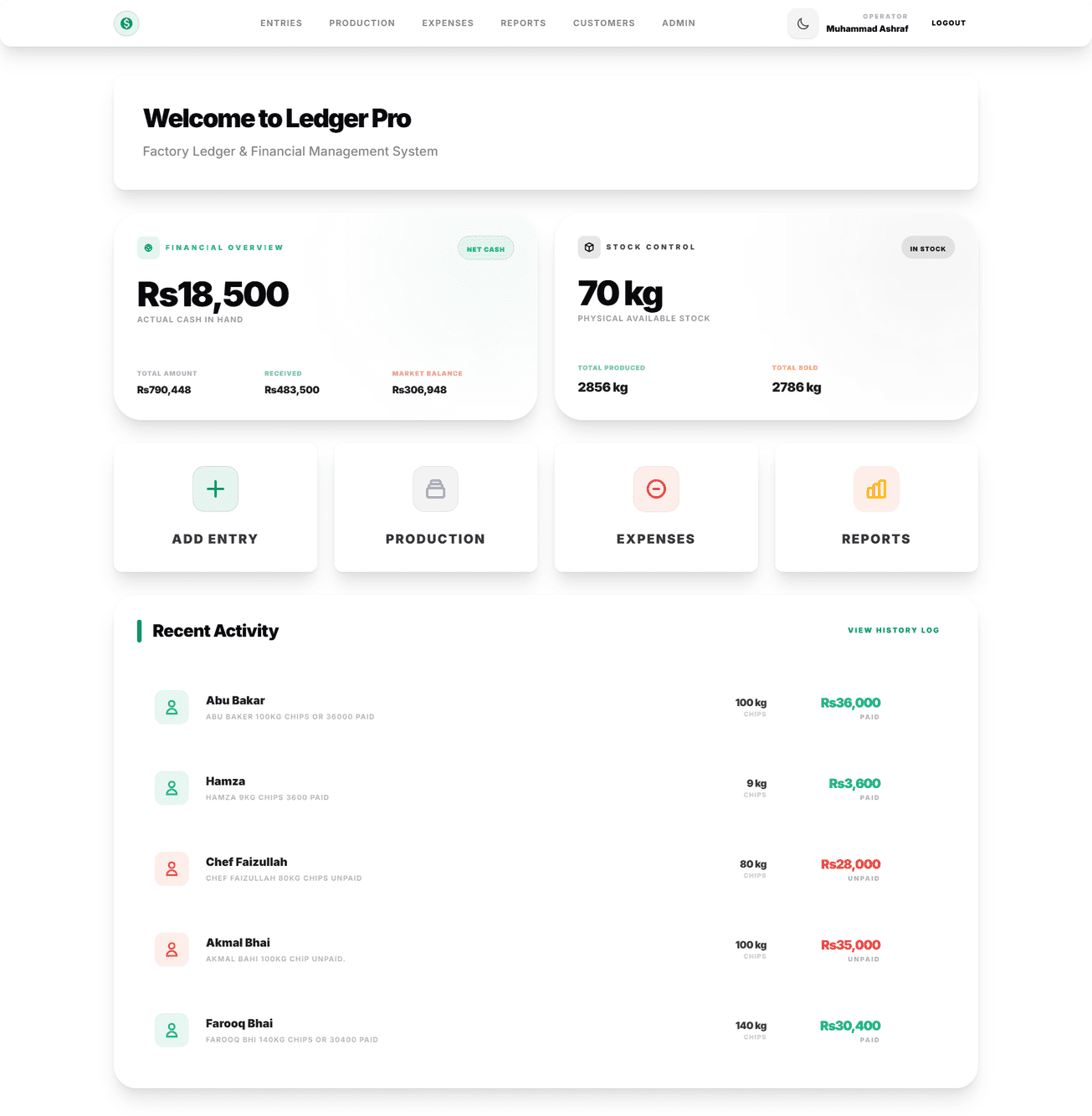 Screenshot of WhatsApp Ledger System